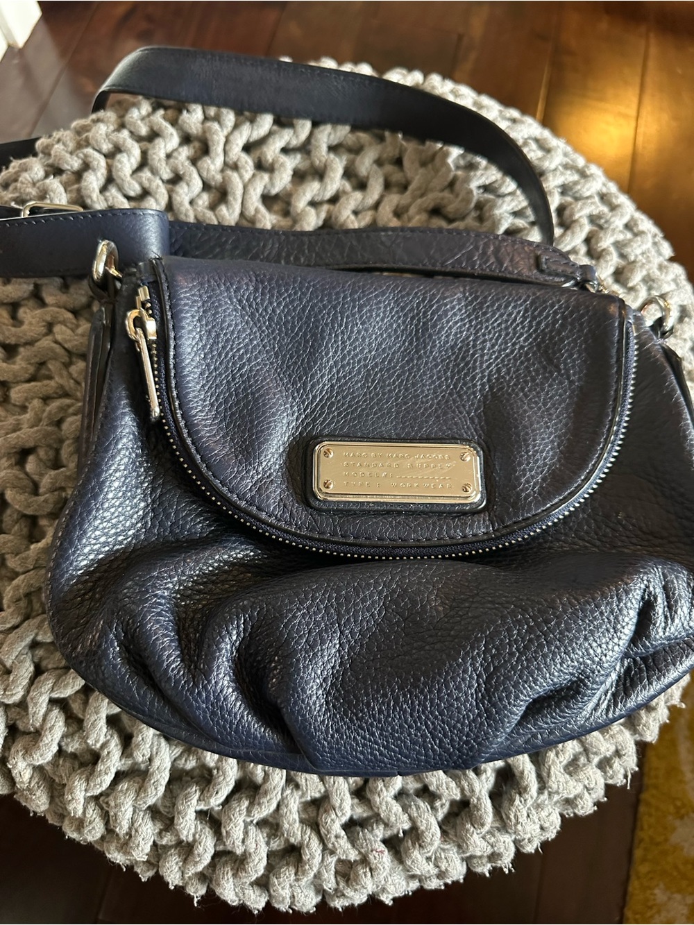 Marc by Marc Jacobs Navy Pebbled Leather Crossbody with Gold Plate